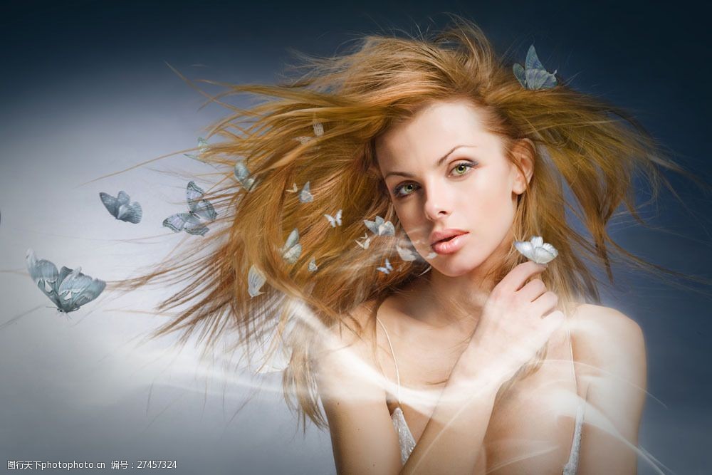 美女与蝴蝶图片