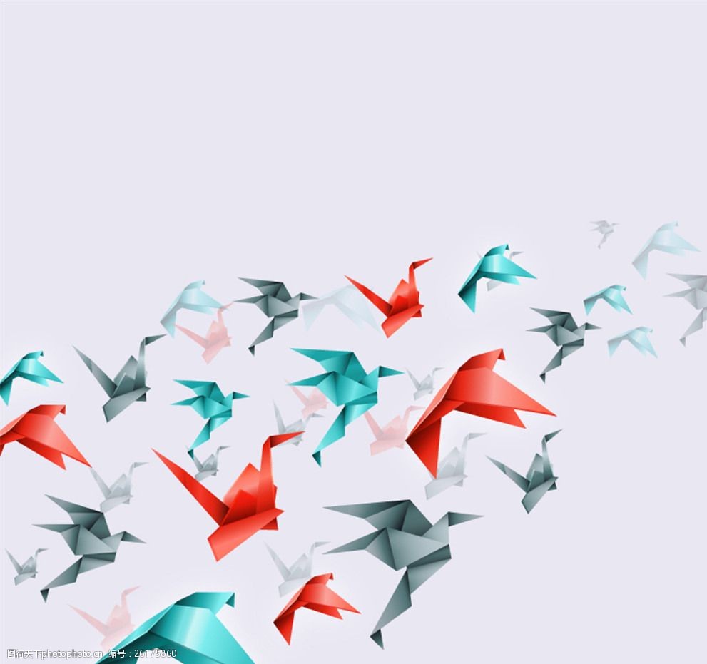 飞翔的缤纷千纸鹤矢量素材