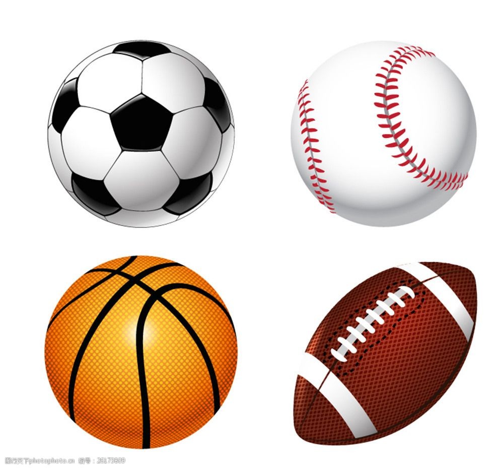 关键词:精美球具设计矢量素材 体育用品 运动 足球 棒球 篮球 橄榄球