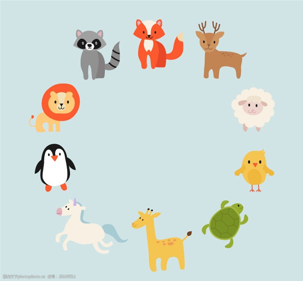 卡通动物组成的圆环矢量素材