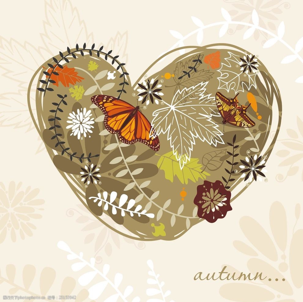 矢量唯美爱心蝴蝶背景底纹