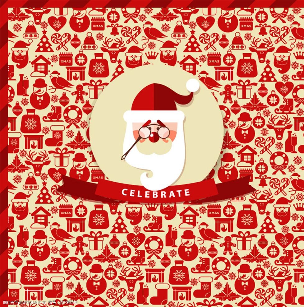 童趣红色圣诞元素贺卡矢量素材