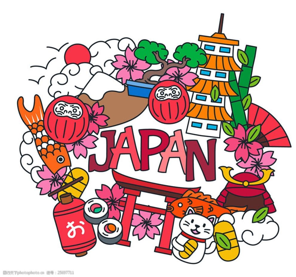 日式风格涂鸦插画矢量素材